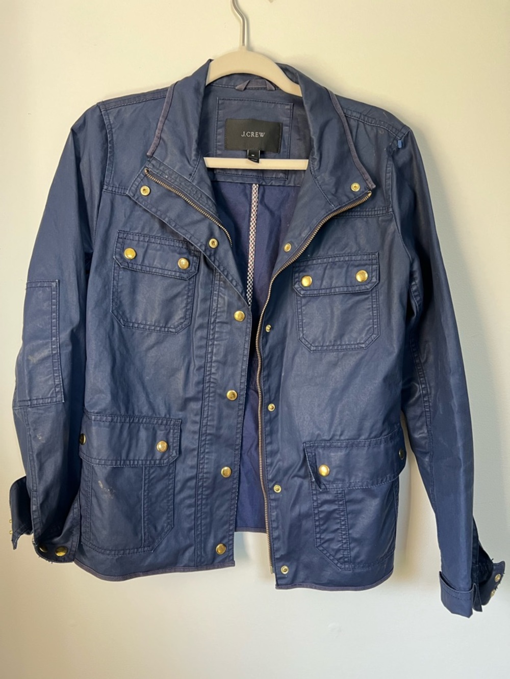 J.Crew waxed Canvas Navy Utility Jacket with Gold Hardware